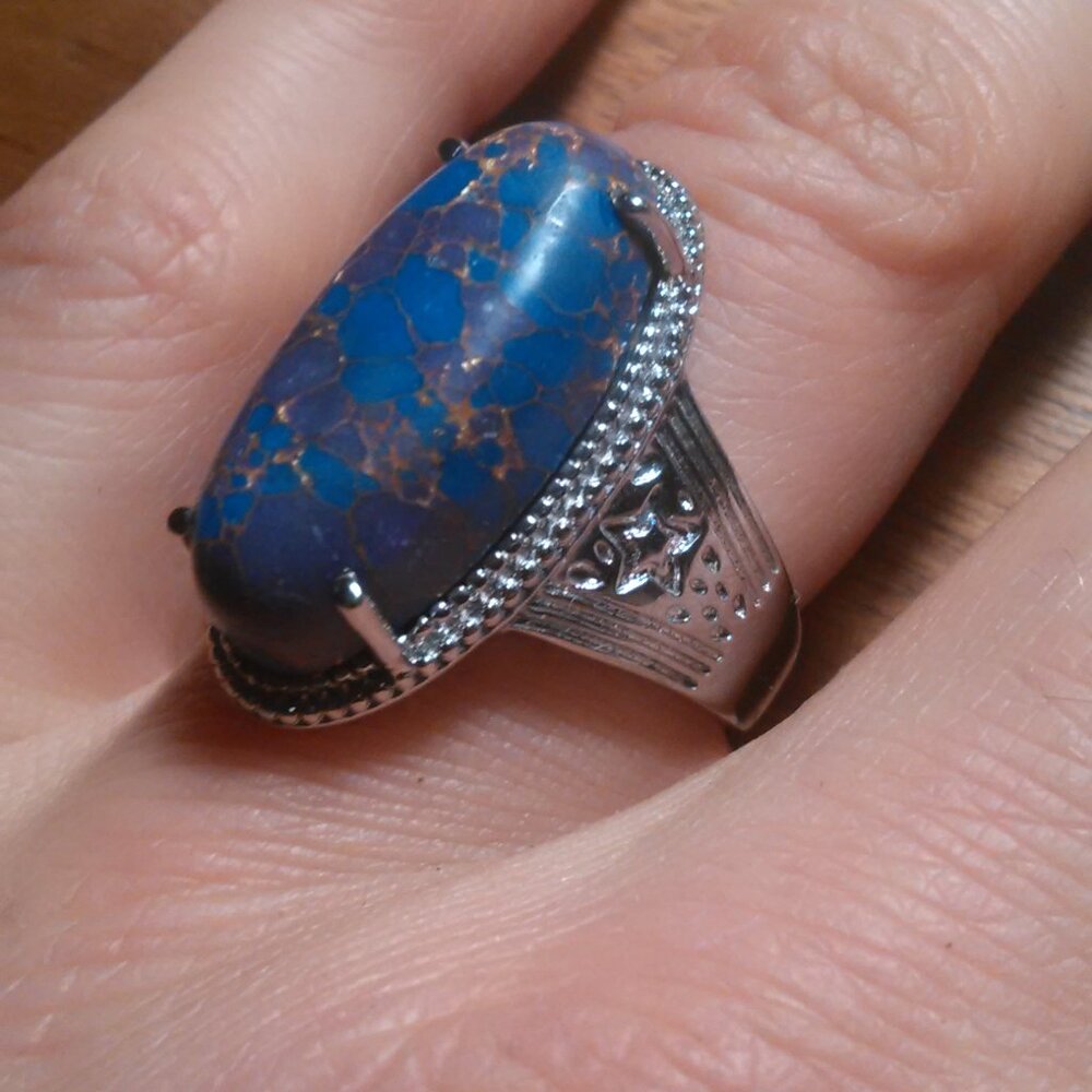 Mojave Purple Turquoise Solitaire Stainless Steel Ring (Size 6) - Picture 2 of 16